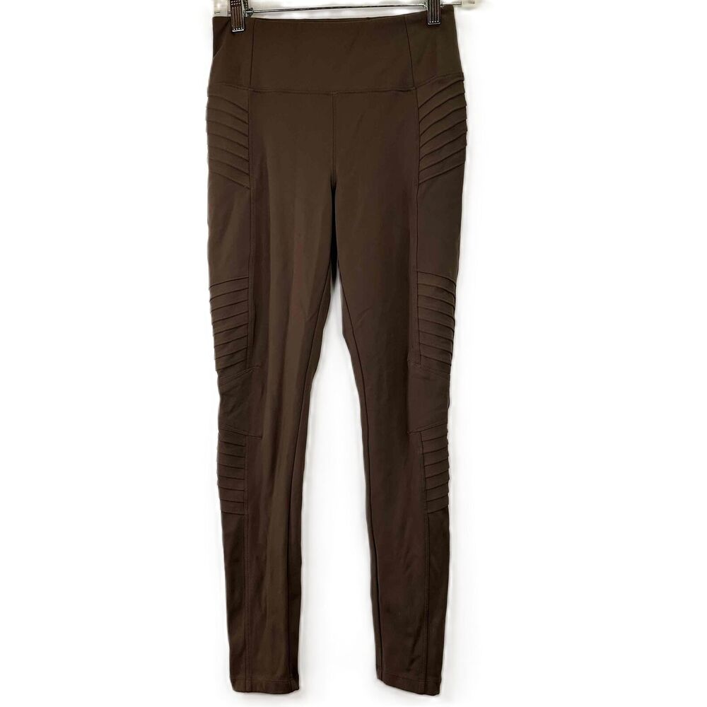 Athleta Brown Ribbed Knee Detail Delancey Moto Leggings Pants Size Small